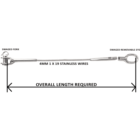 Yacht Guard Rail with Swaged Fork and Guardrail Eye 4mm Stainless Wire.