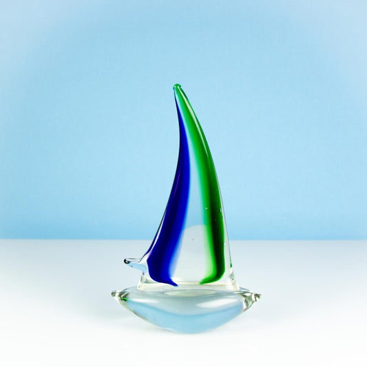 Nauticalia Glass Sailing Boat, green/blue, 22cm