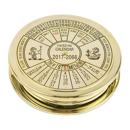 Brass Paperweight Magnifier with approx 50 year Calendar 6795