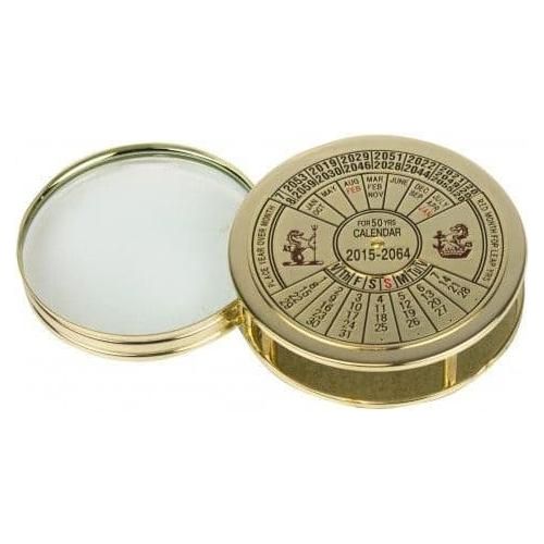 Brass Paperweight Magnifier with approx 50 year Calendar 6795