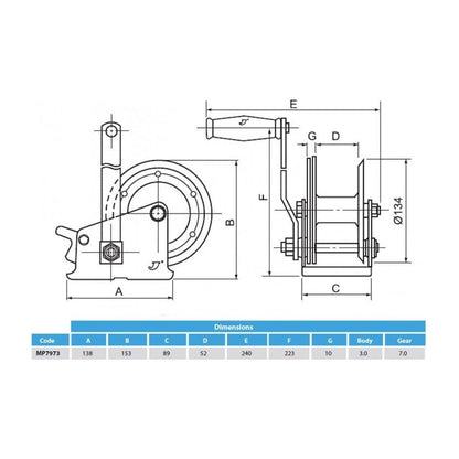 Maypole Boat Trailer Winch 320kg complete with Strap and Zinc Plated Hook.