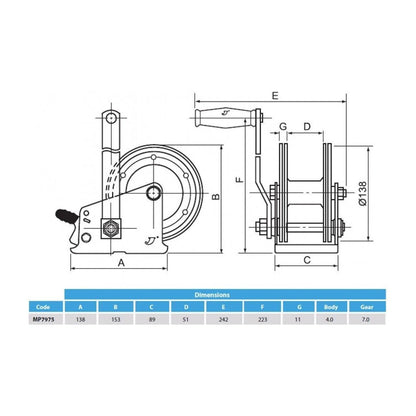 Maypole Boat Trailer Winch 500kg  complete with Strap and Zinc Plated Hook.