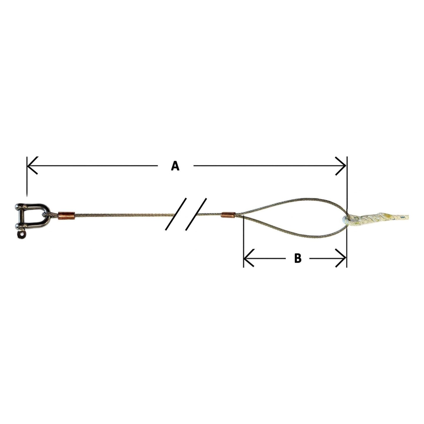 Streaker  Wire Main Halyard spliced to 3 strand rope and 5mm Captive Pin Shackle.