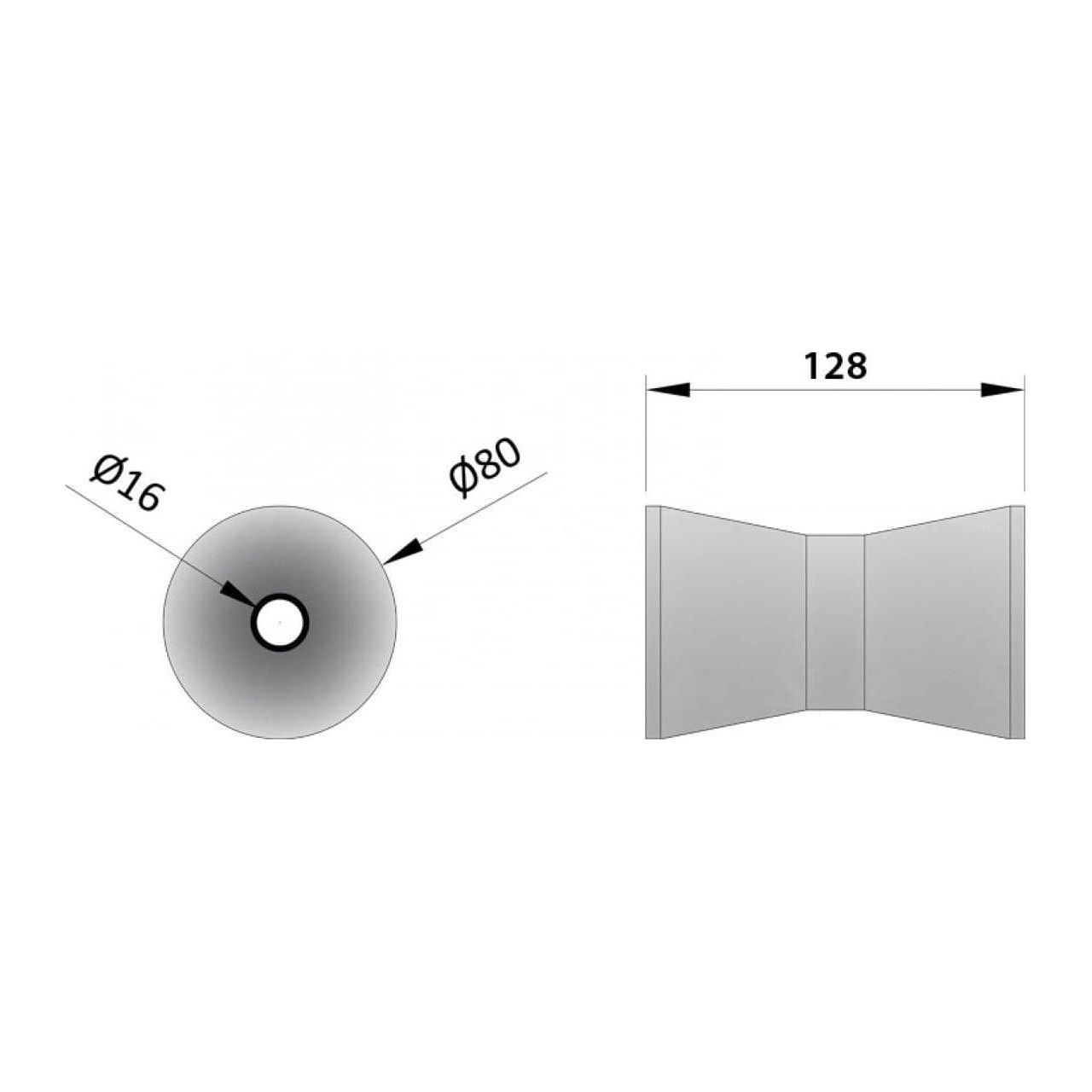 V Roller for Boat Trailers 128mm x 16mm non marking