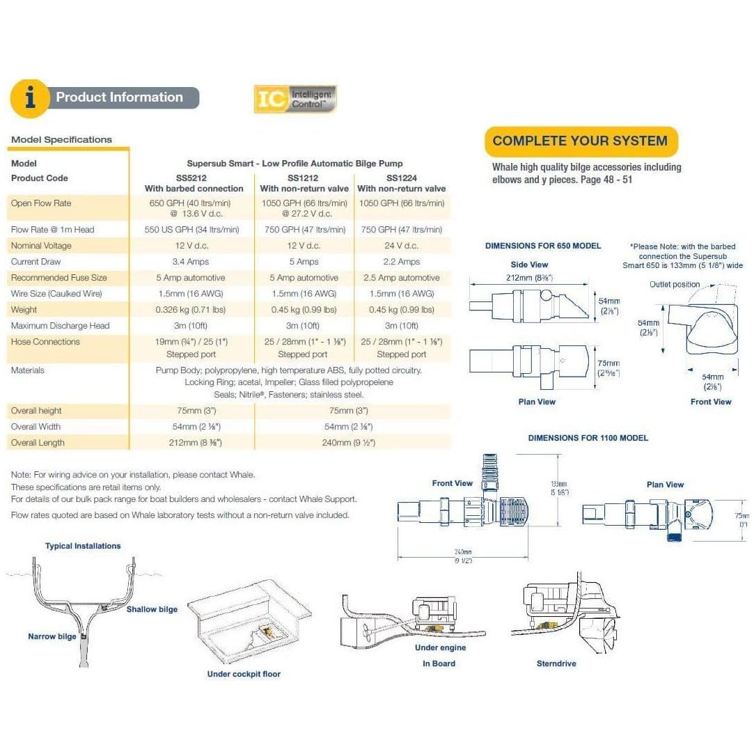 Whale Supersub Smart 650gph Auto Bilge Pump Submersible
